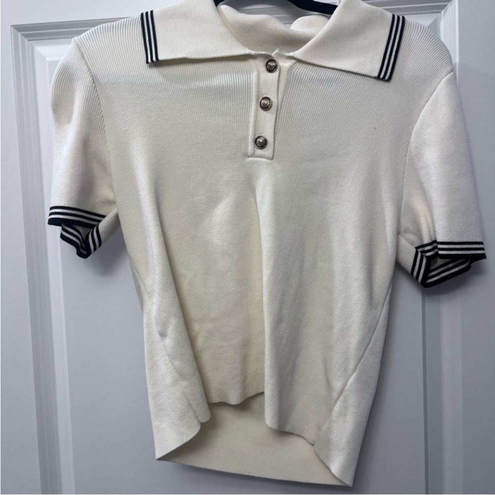 Lizard Thicket Cream Polo Top with Black Accents
